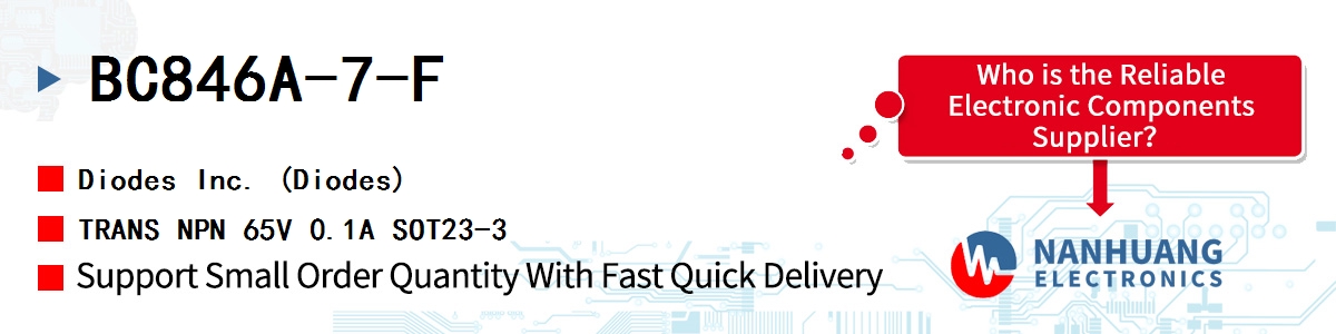 BC846A-7-F Diodes TRANS NPN 65V 0.1A SOT23-3