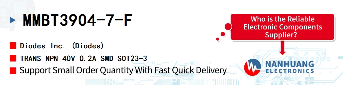 MMBT3904-7-F Diodes TRANS NPN 40V 0.2A SMD SOT23-3