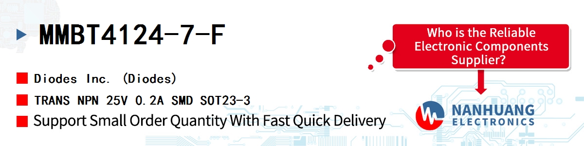 MMBT4124-7-F Diodes TRANS NPN 25V 0.2A SMD SOT23-3