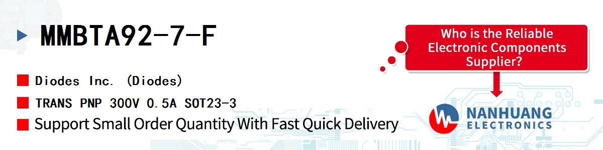 MMBTA92-7-F Diodes TRANS PNP 300V 0.5A SOT23-3