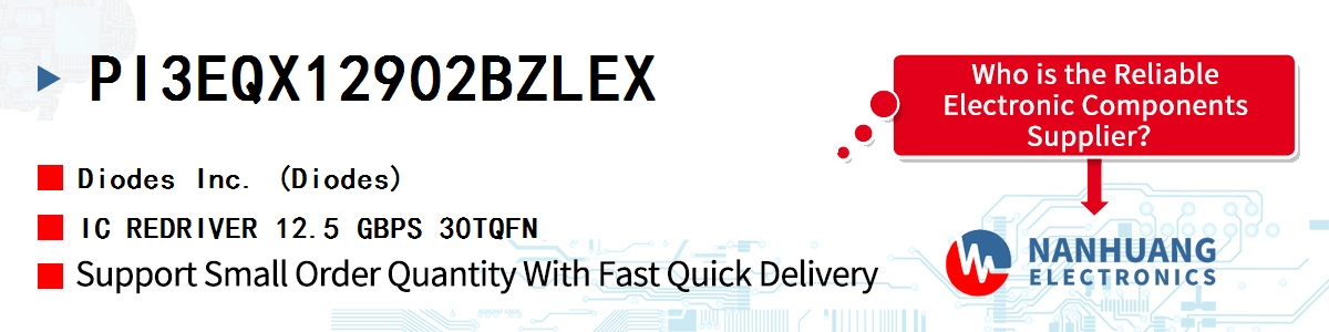 PI3EQX12902BZLEX Diodes IC REDRIVER 12.5 GBPS 30TQFN