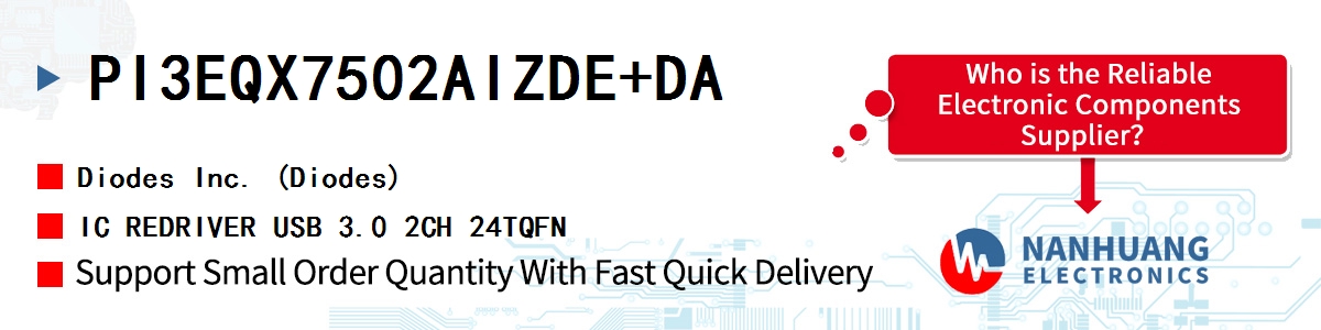 PI3EQX7502AIZDE+DA Diodes IC REDRIVER USB 3.0 2CH 24TQFN