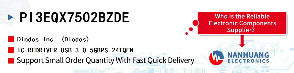 PI3EQX7502BZDE Diodes IC REDRIVER USB 3.0 5GBPS 24TQFN